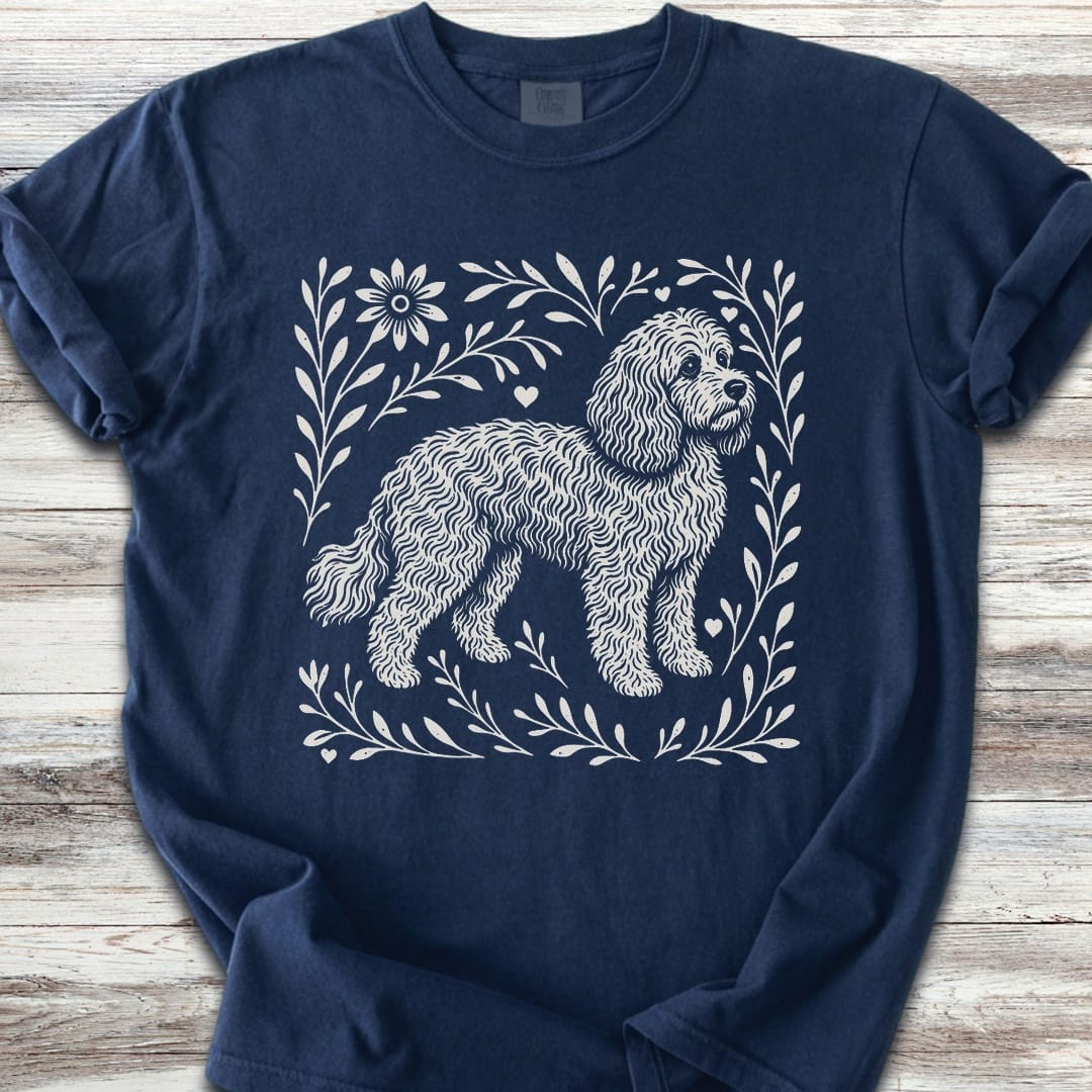 Cockapoo Linocut - Navy