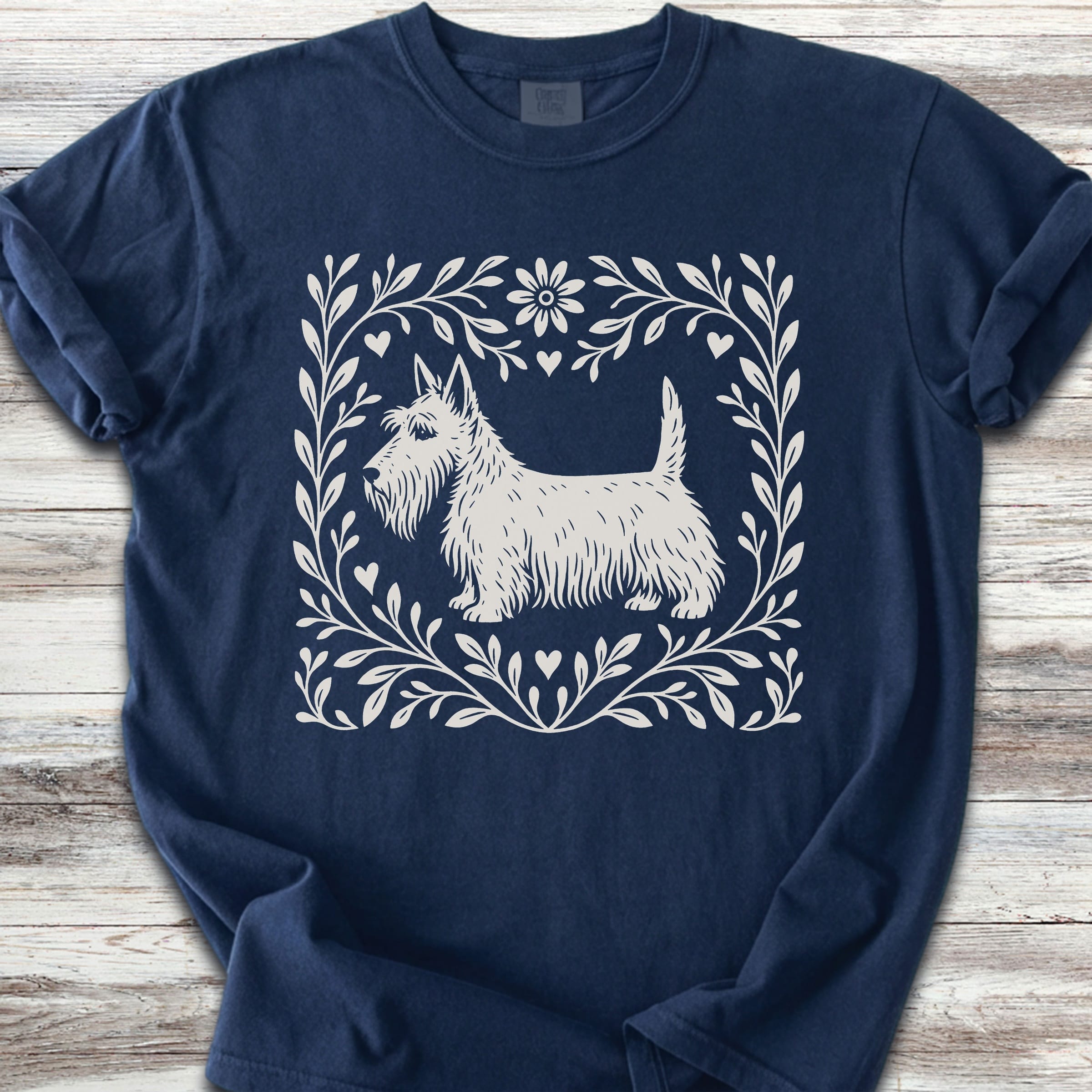 Scottish Terrier Linocut - Navy