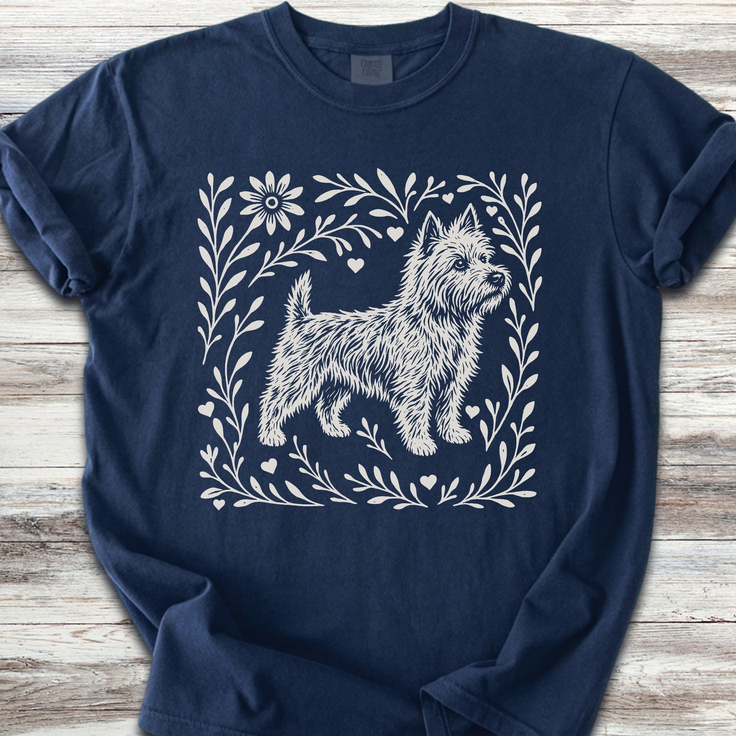 Cairn Terrier Linocut - Navy