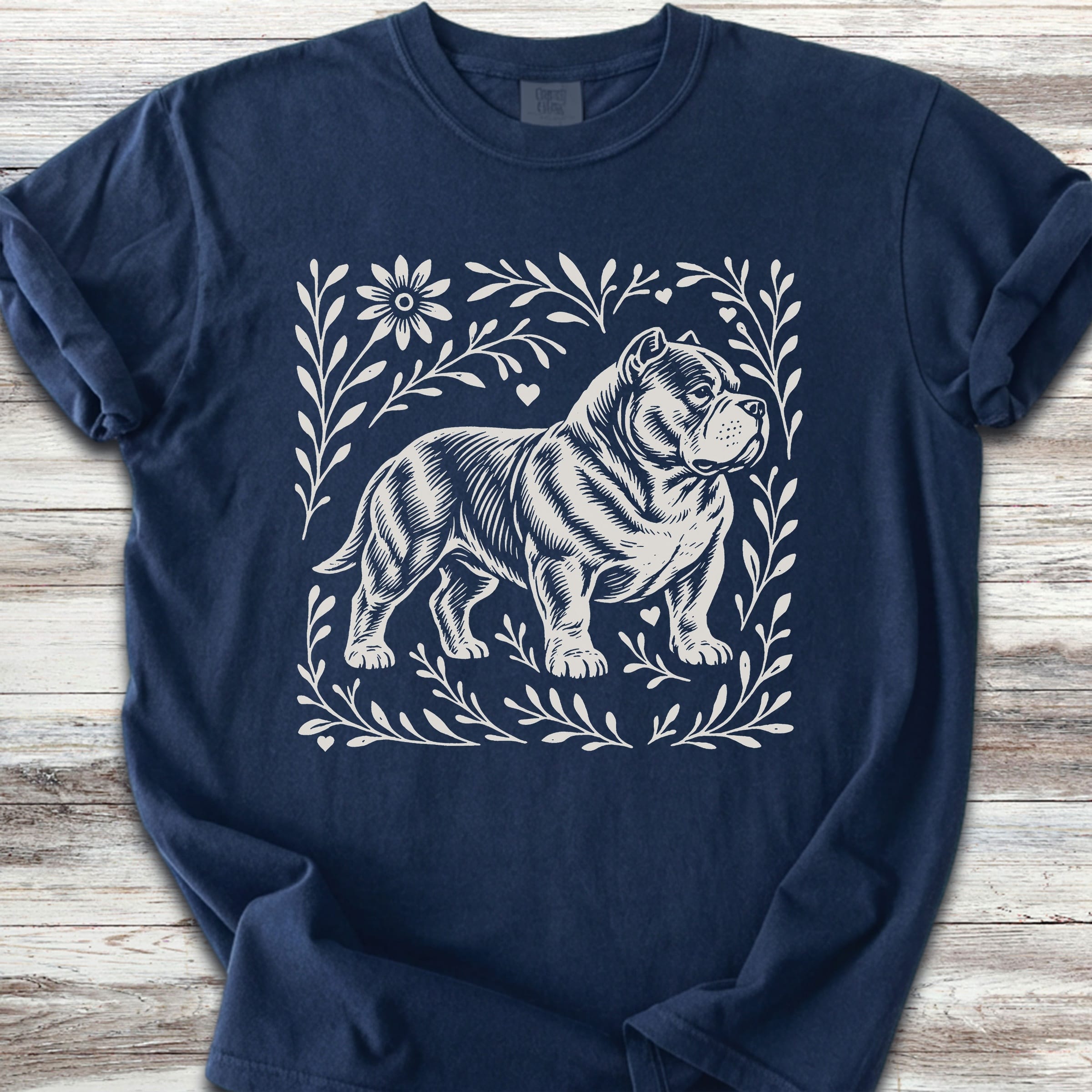 American Bully Linocut - Navy