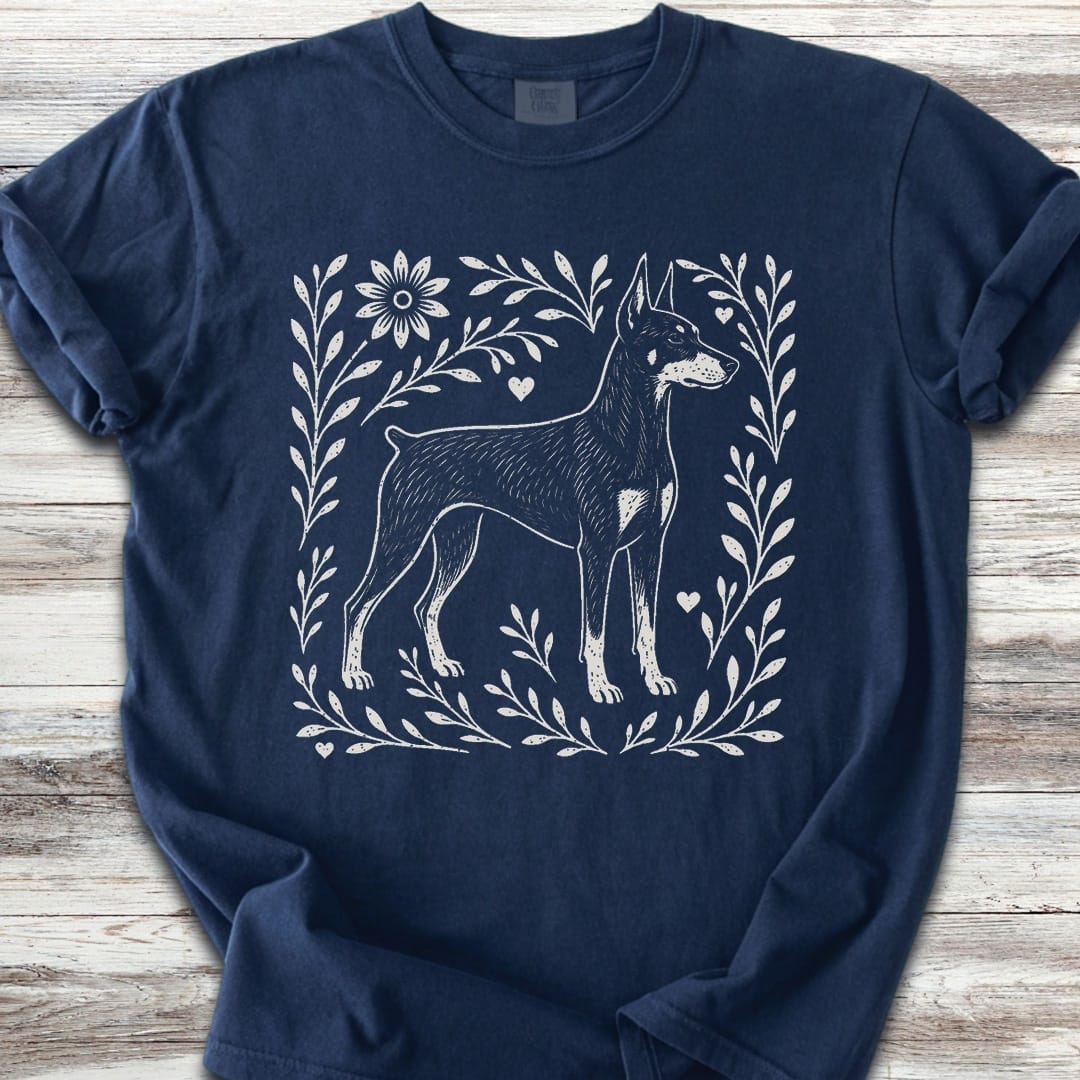 Doberman Linocut - Navy