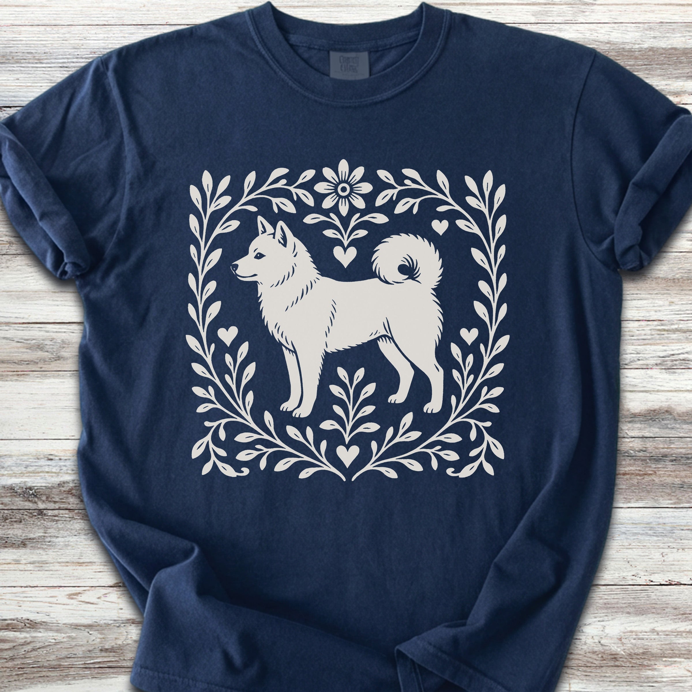 Shiba Inu Linocut - Navy