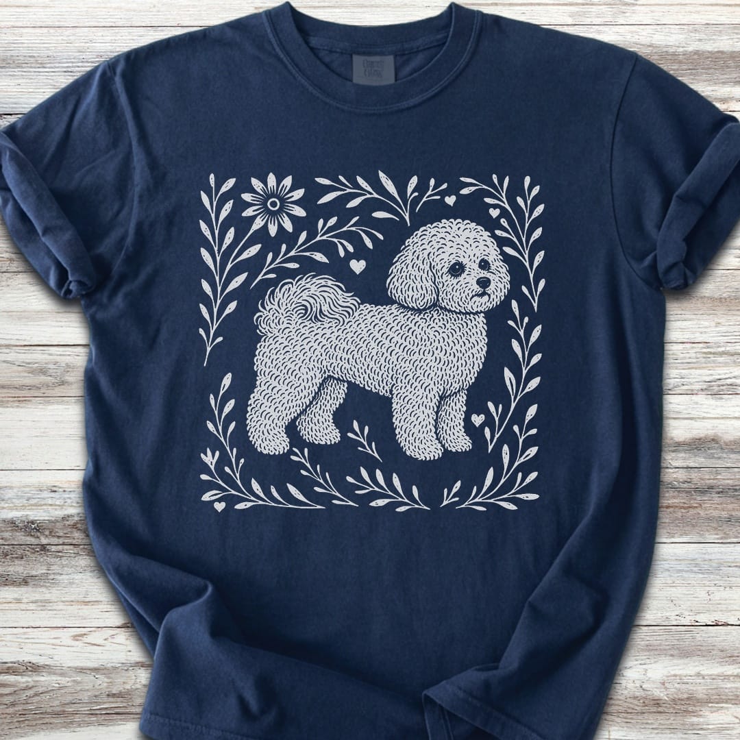 Bichon Frise Linocut - Navy