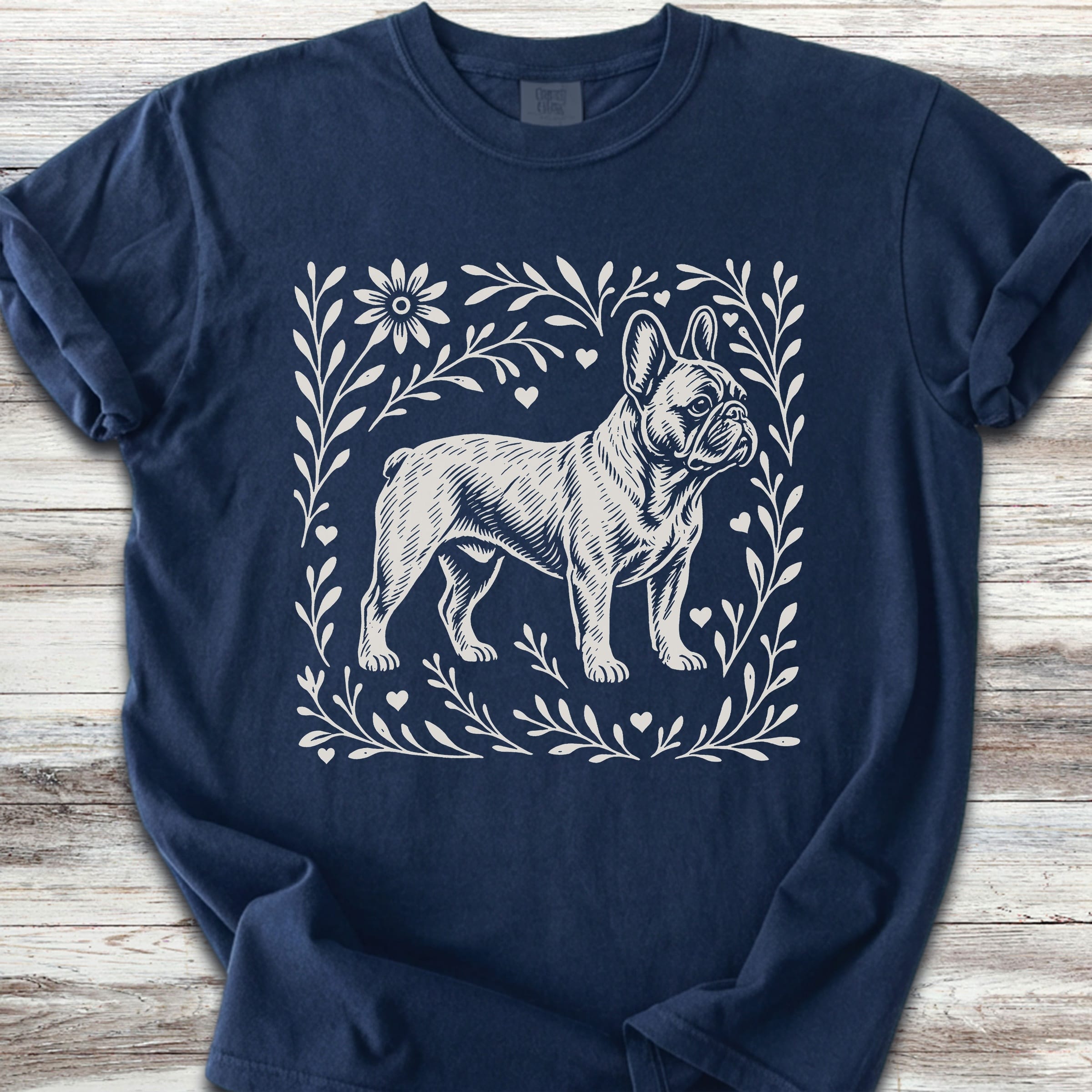 French Bulldog Linocut - Navy