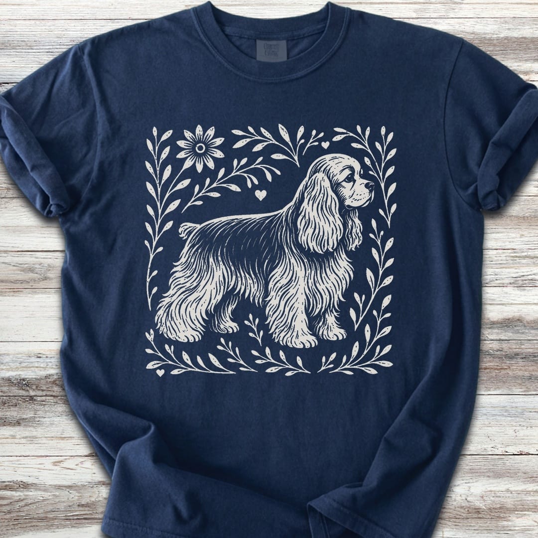 Cocker Spaniel Linocut - Navy