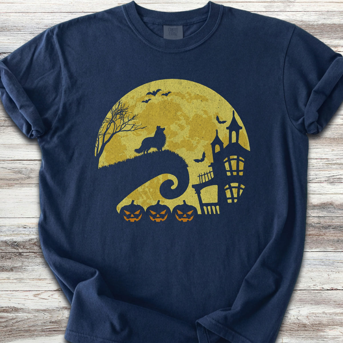 Shetland Sheepdog Halloween Moon - Navy