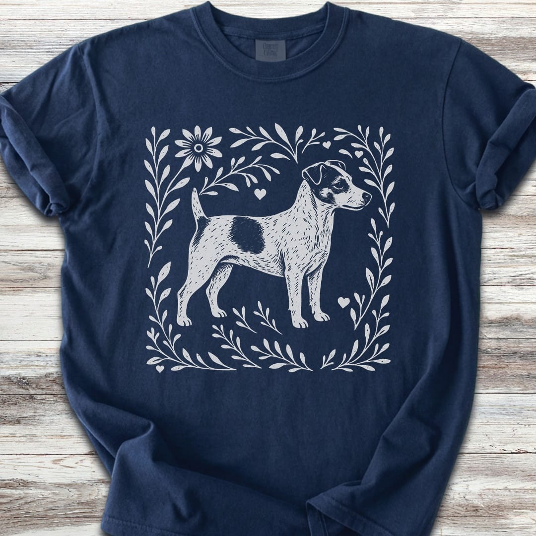 Jack Russell Linocut - Navy