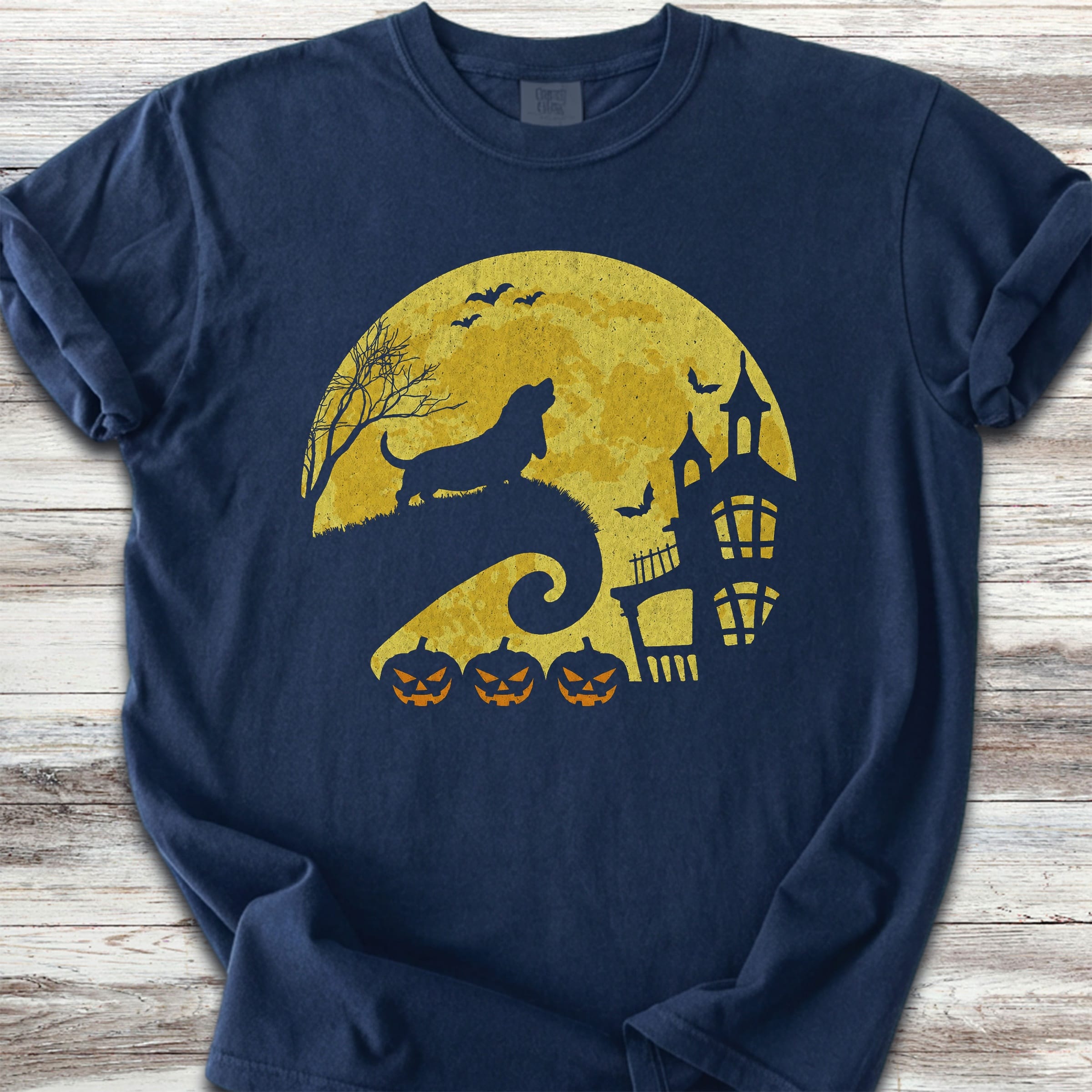 Basset Hound Halloween Moon - Navy