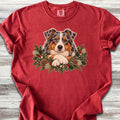 Australian Shepherd Winter Greenery Faux Embroidery - Red