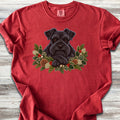 Schnauzer Black Winter Greenery Faux Embroidery - Red