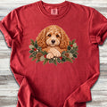 Cockapoo Winter Greenery Faux Embroidery - Red