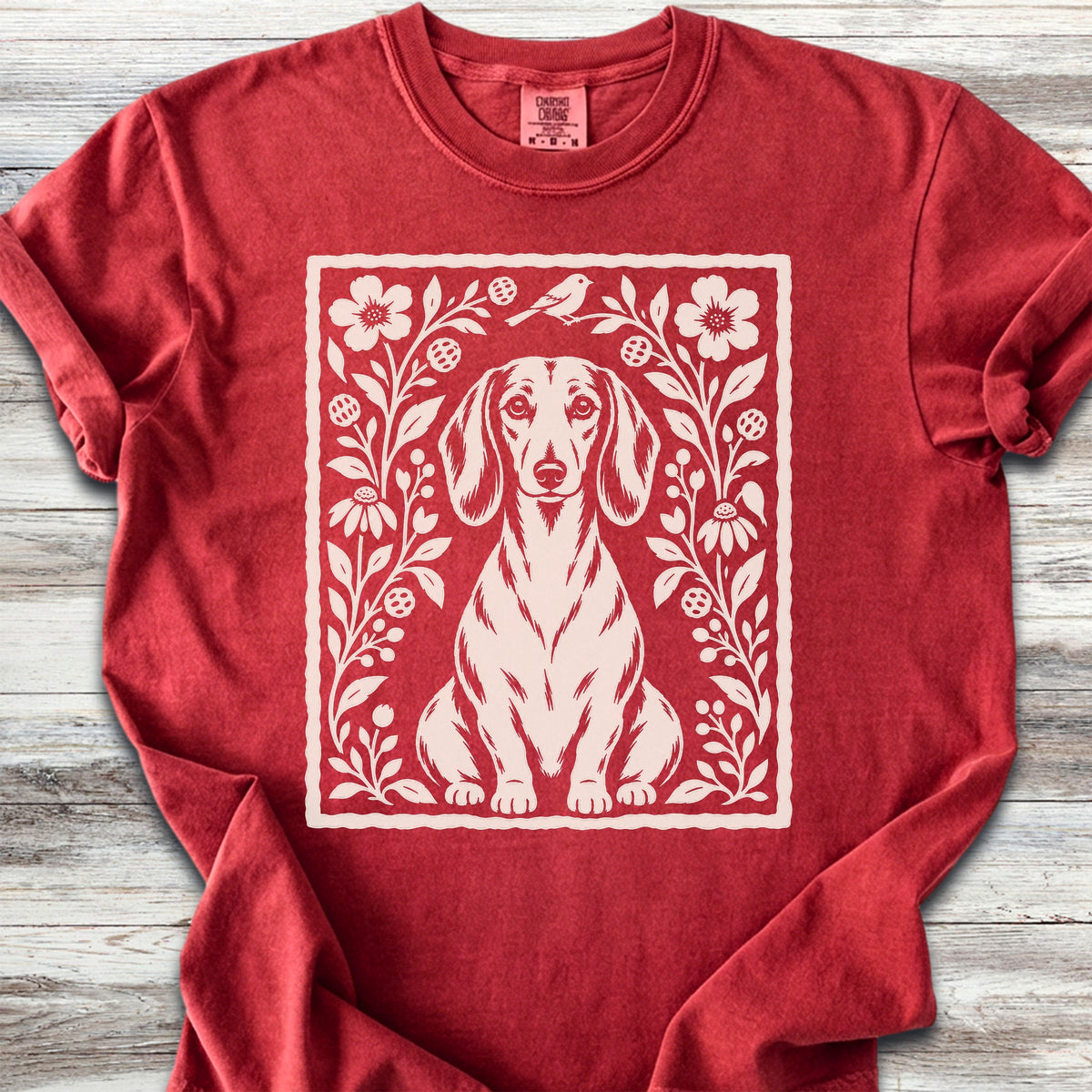 Dachshund Folk Art Floral - Red
