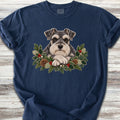 Schnauzer Winter Greenery Faux Embroidery - True Navy