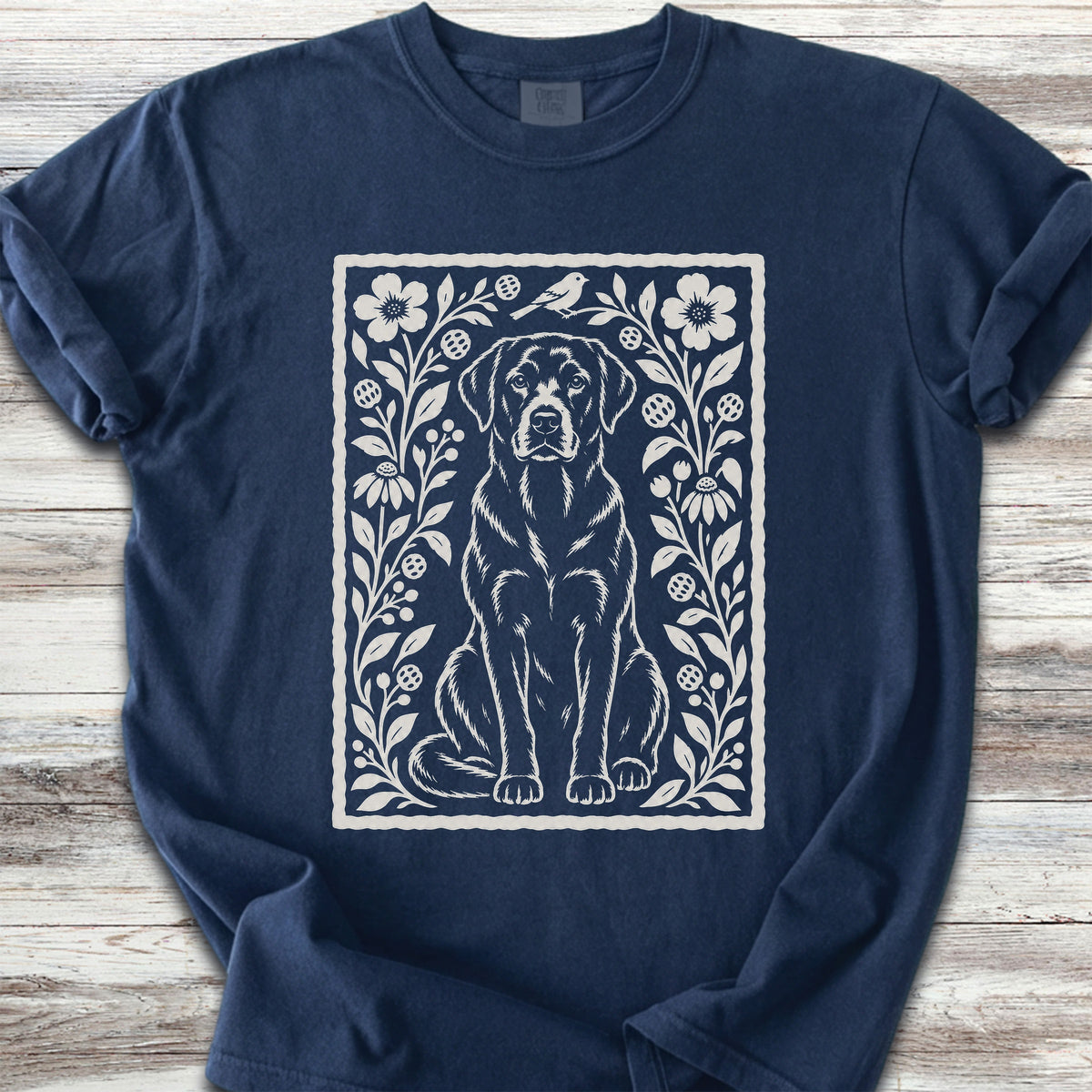 Labrador Retriever Black Folk Art Floral - True Navy