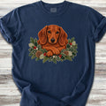 Dachshund Winter Greenery Faux Embroidery - True Navy