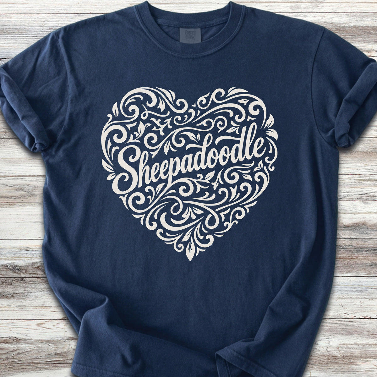 Sheepadoodle Heart Script - True Navy