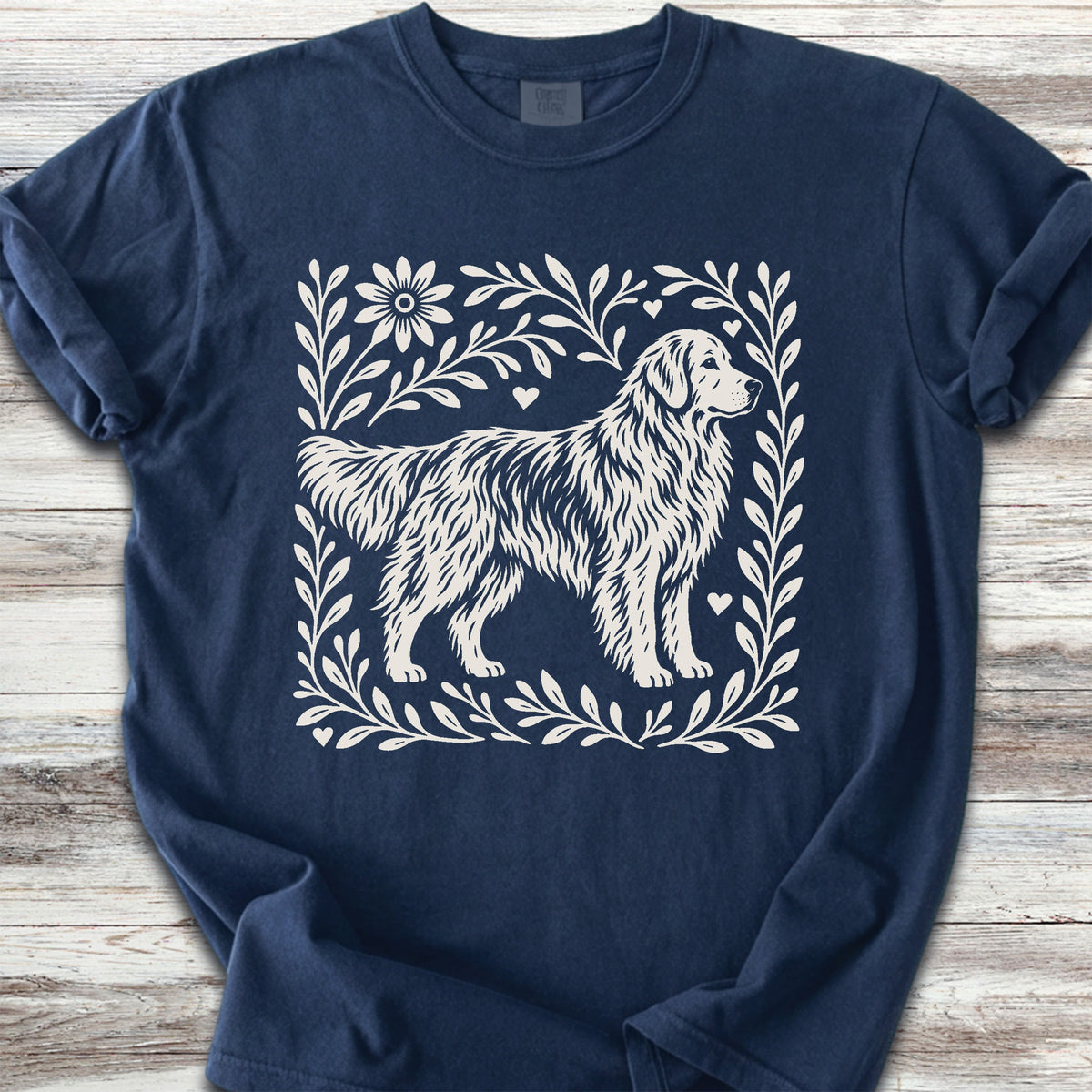 Golden Retriever Linocut - True Navy