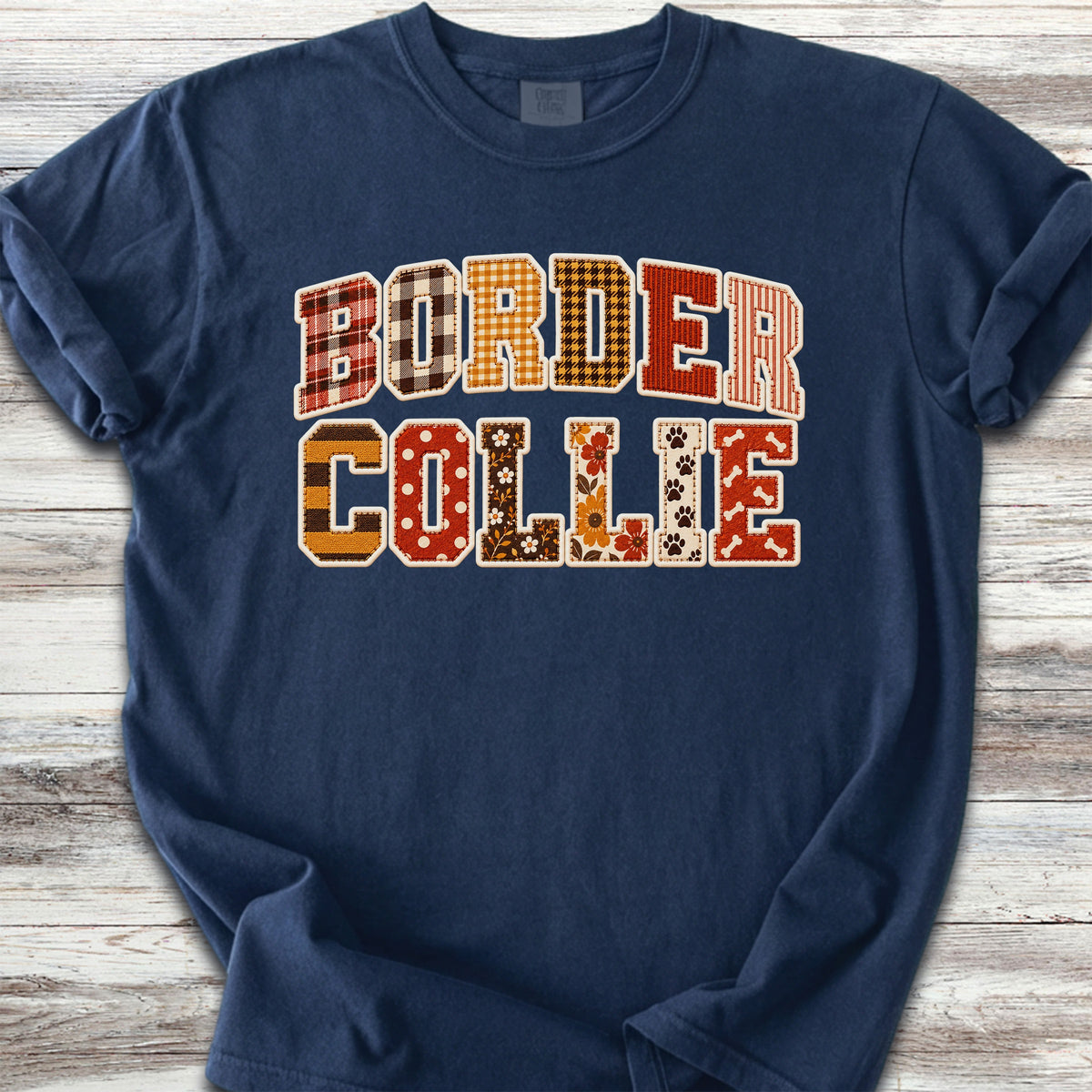 Border Collie Fall Faux Patchwork - True Navy