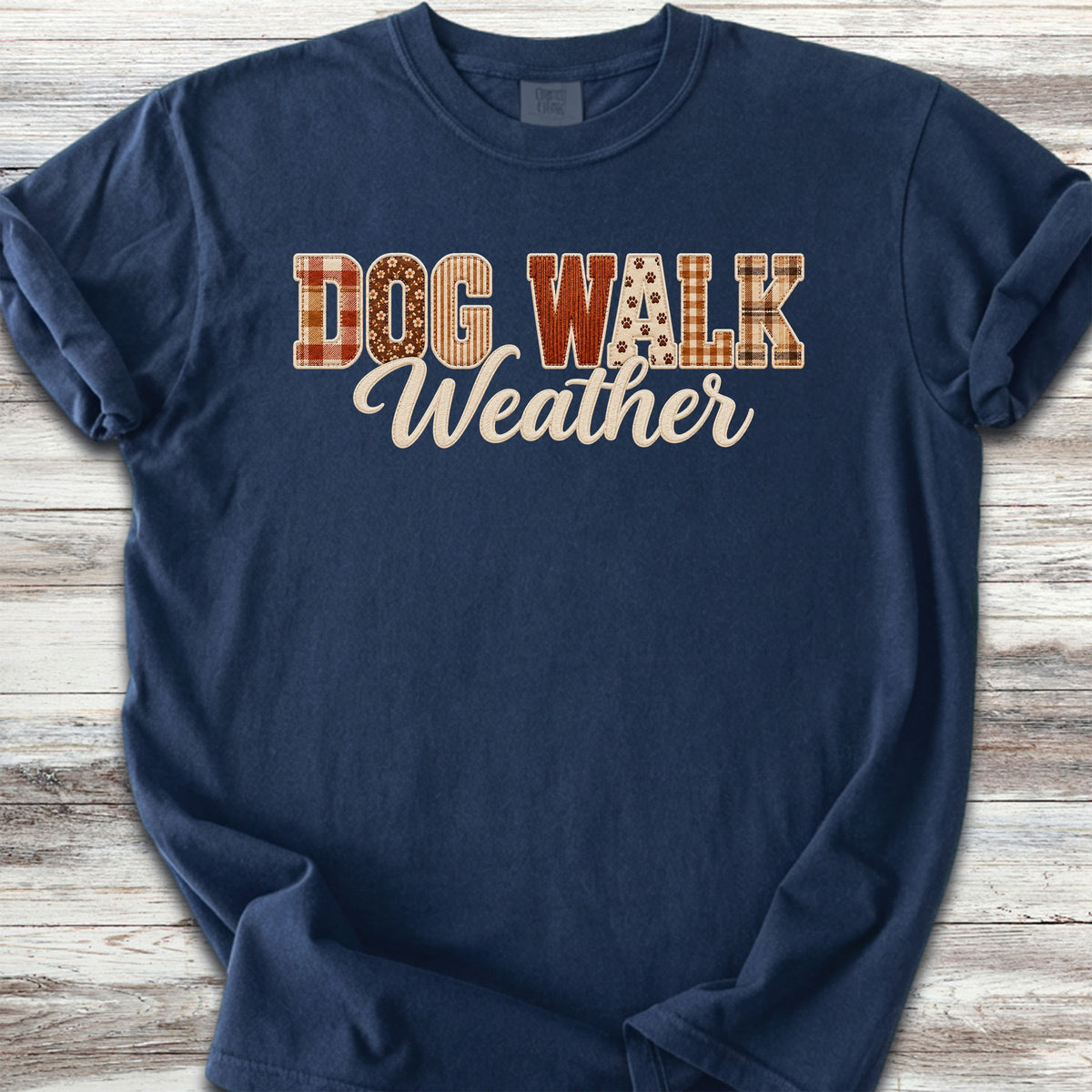 Dog Walk Weather Faux Patchwork - True Navy
