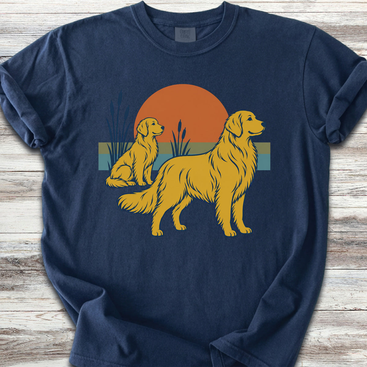Golden Retriever Retro Sun - True Navy