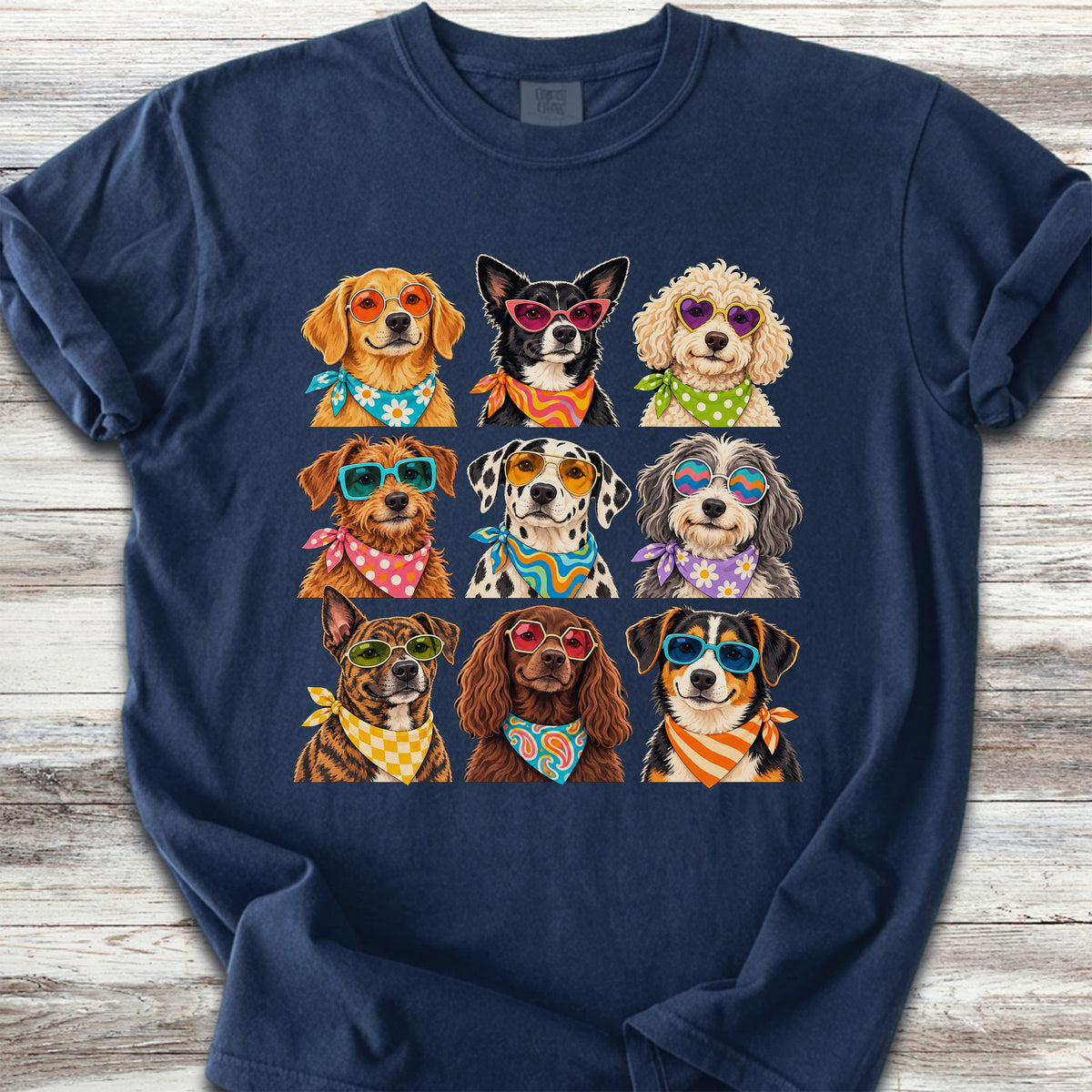 Groovy Dogs Grid - True Navy