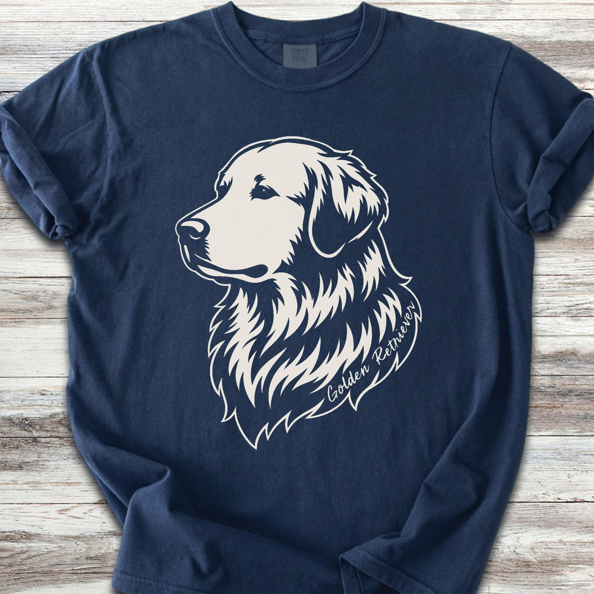 Golden Retriever Woodcut Portrait - True Navy