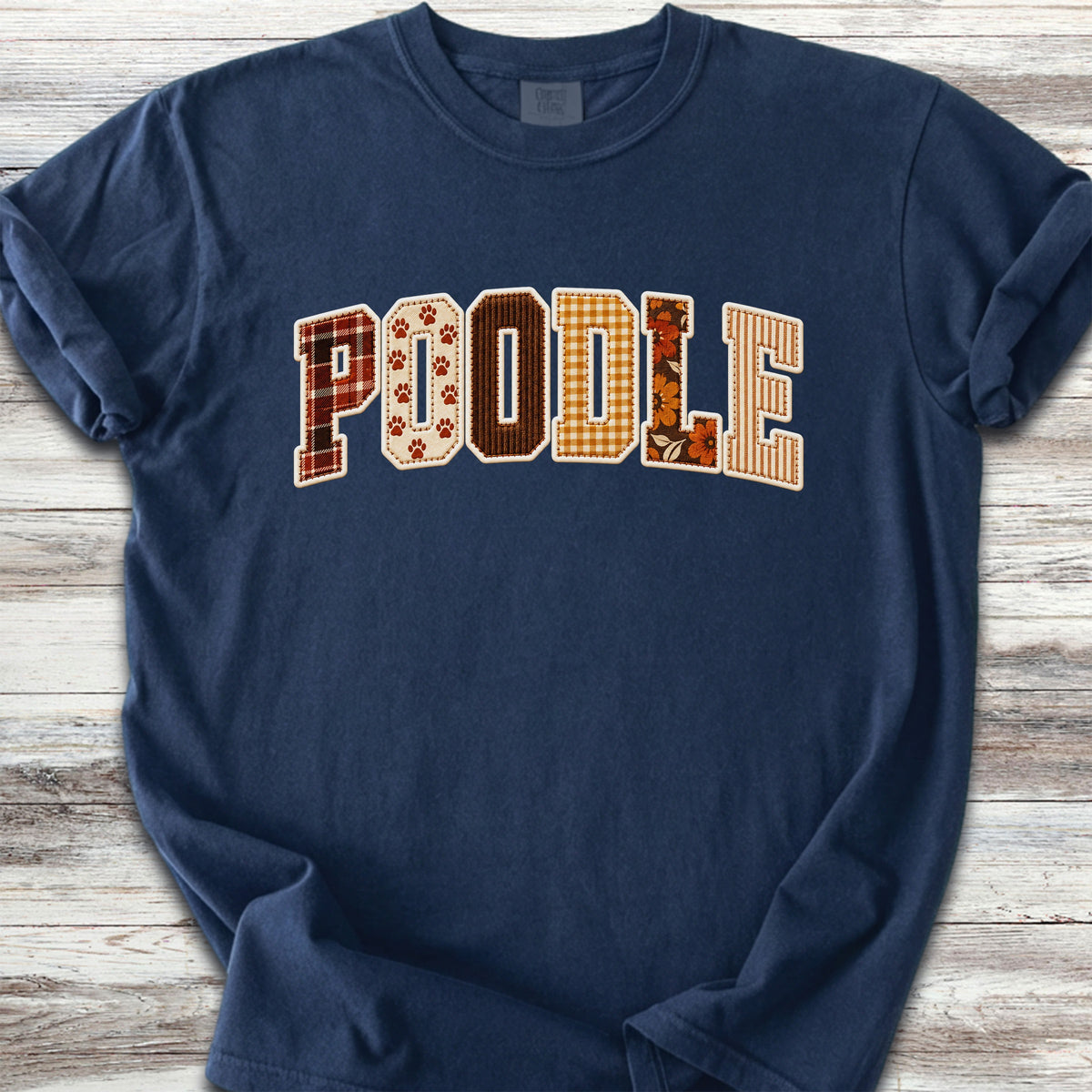 Poodle Fall Faux Patchwork - True Navy