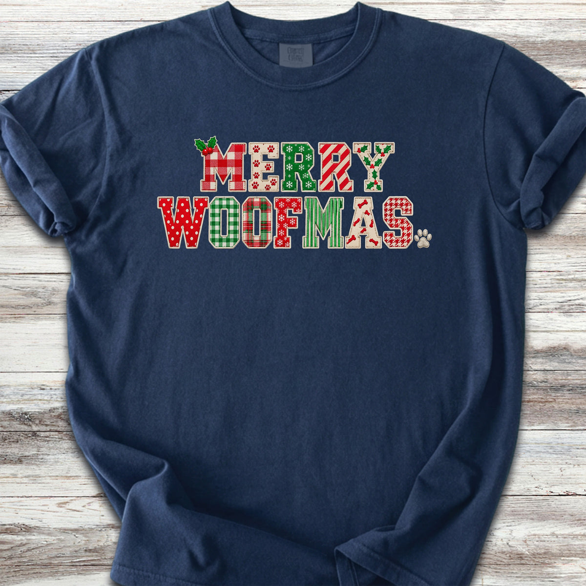 Merry Woofmas Faux Patchwork - True Navy