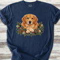 Golden Retriever Winter Greenery Faux Embroidery - True Navy