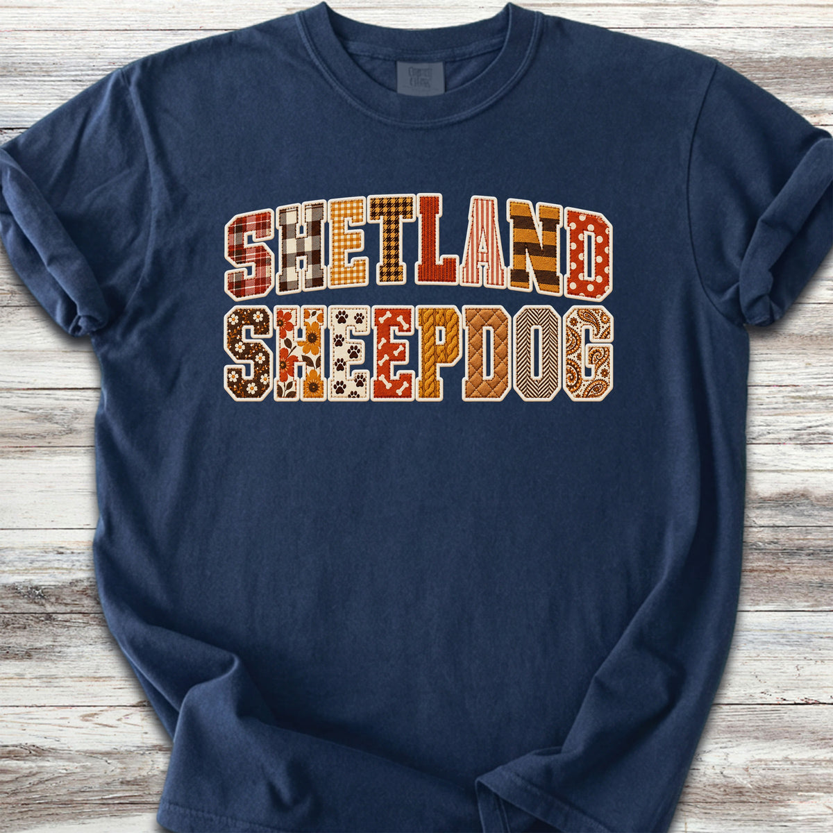 Shetland Sheepdog Fall Faux Patchwork - True Navy
