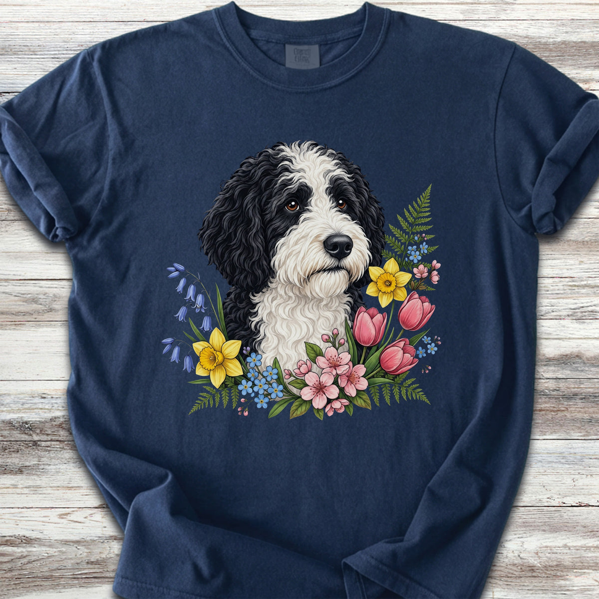 Sheepadoodle Spring Portrait - True Navy