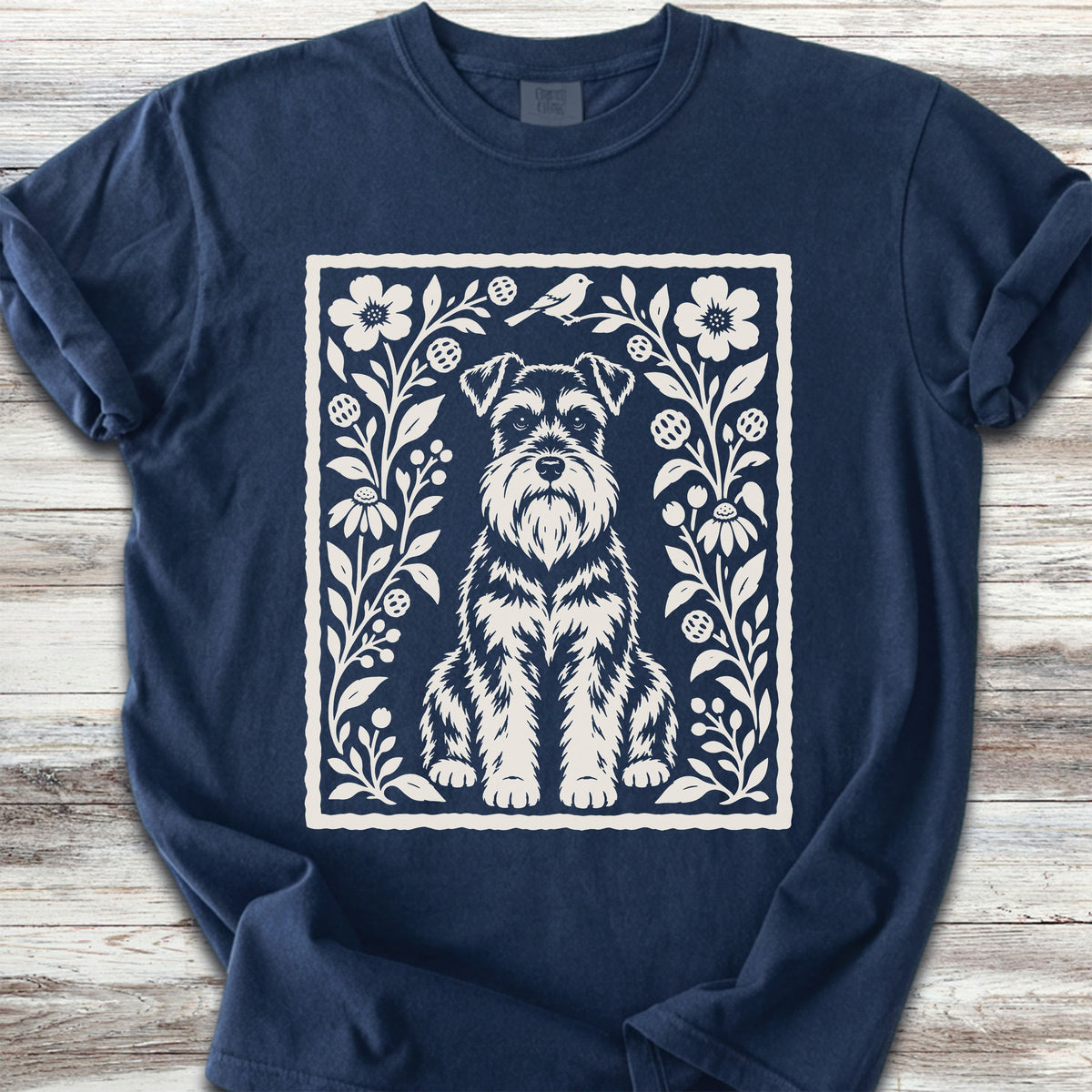 Schnauzer Folk Art Floral - True Navy