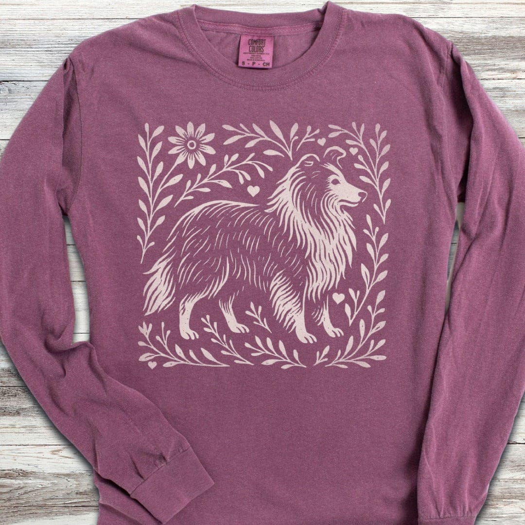Shetland Sheepdog Linocut Long Sleeve Tee