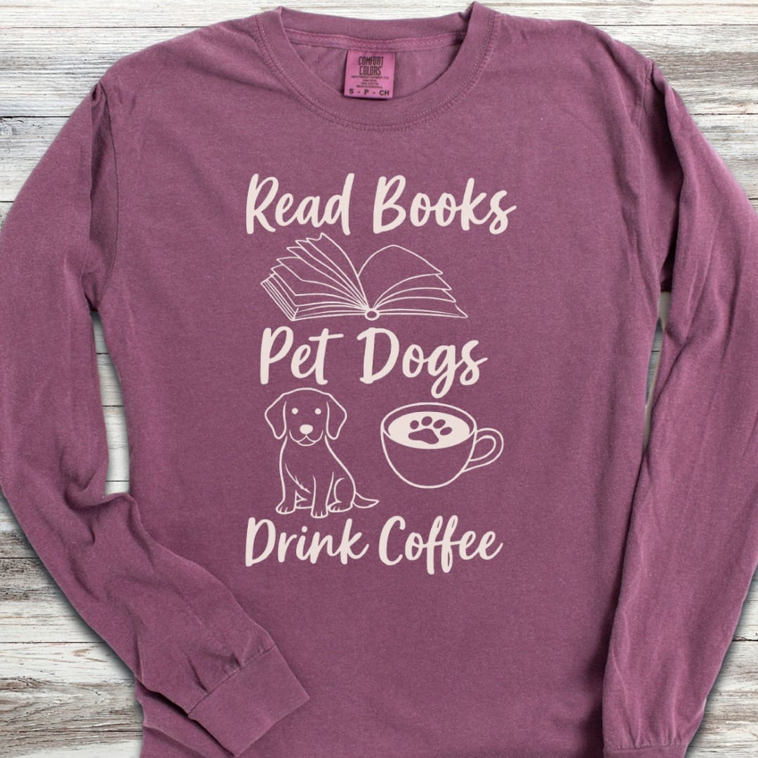 Books Dogs Coffee Long Sleeve Tee