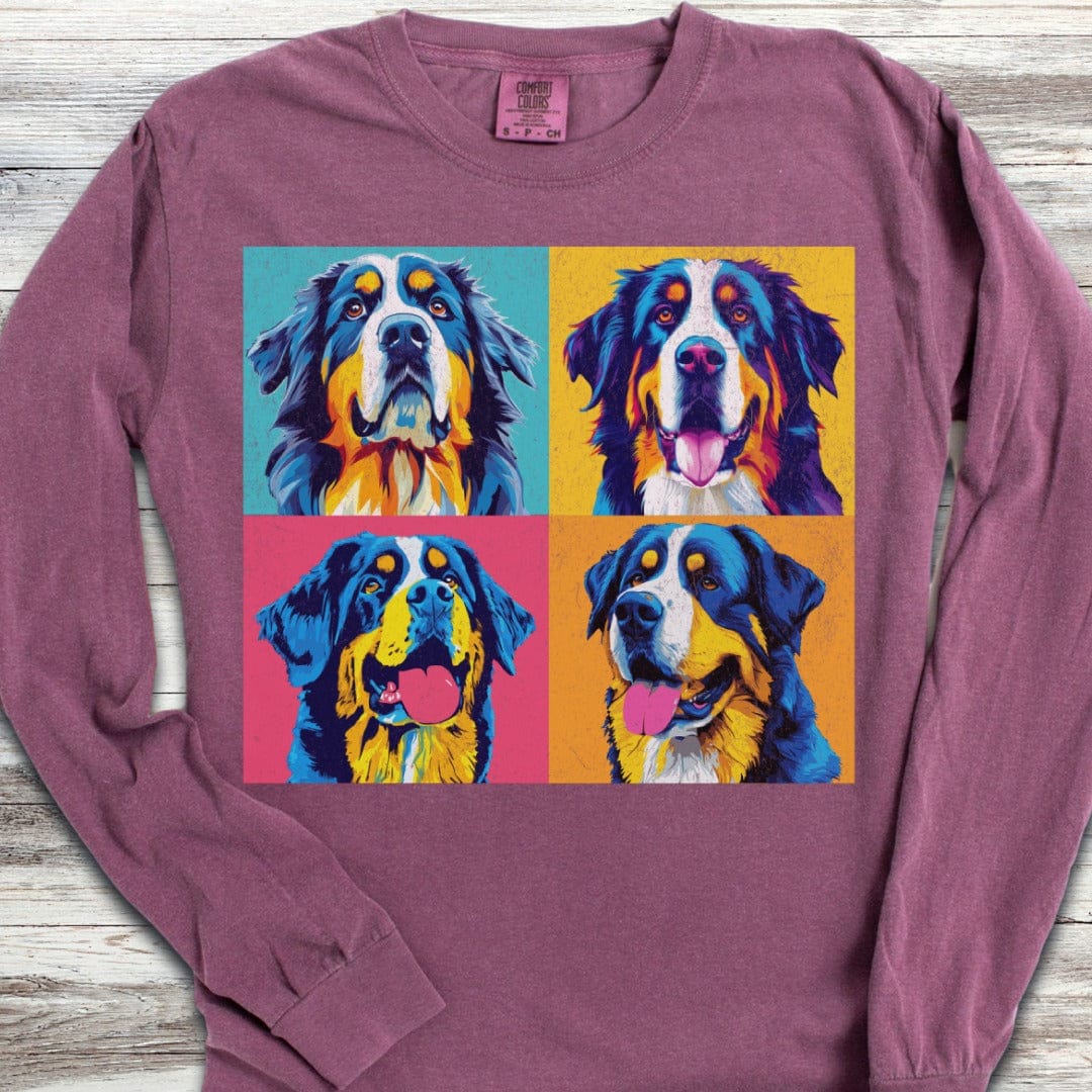 Bernese Mountain Dog Pop Art Long Sleeve Tee