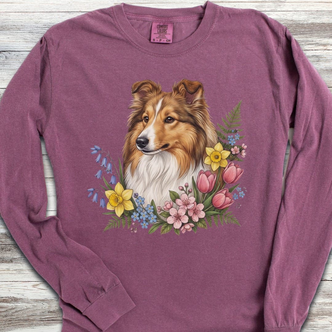 Shetland Sheepdog Spring Portrait Long Sleeve Tee
