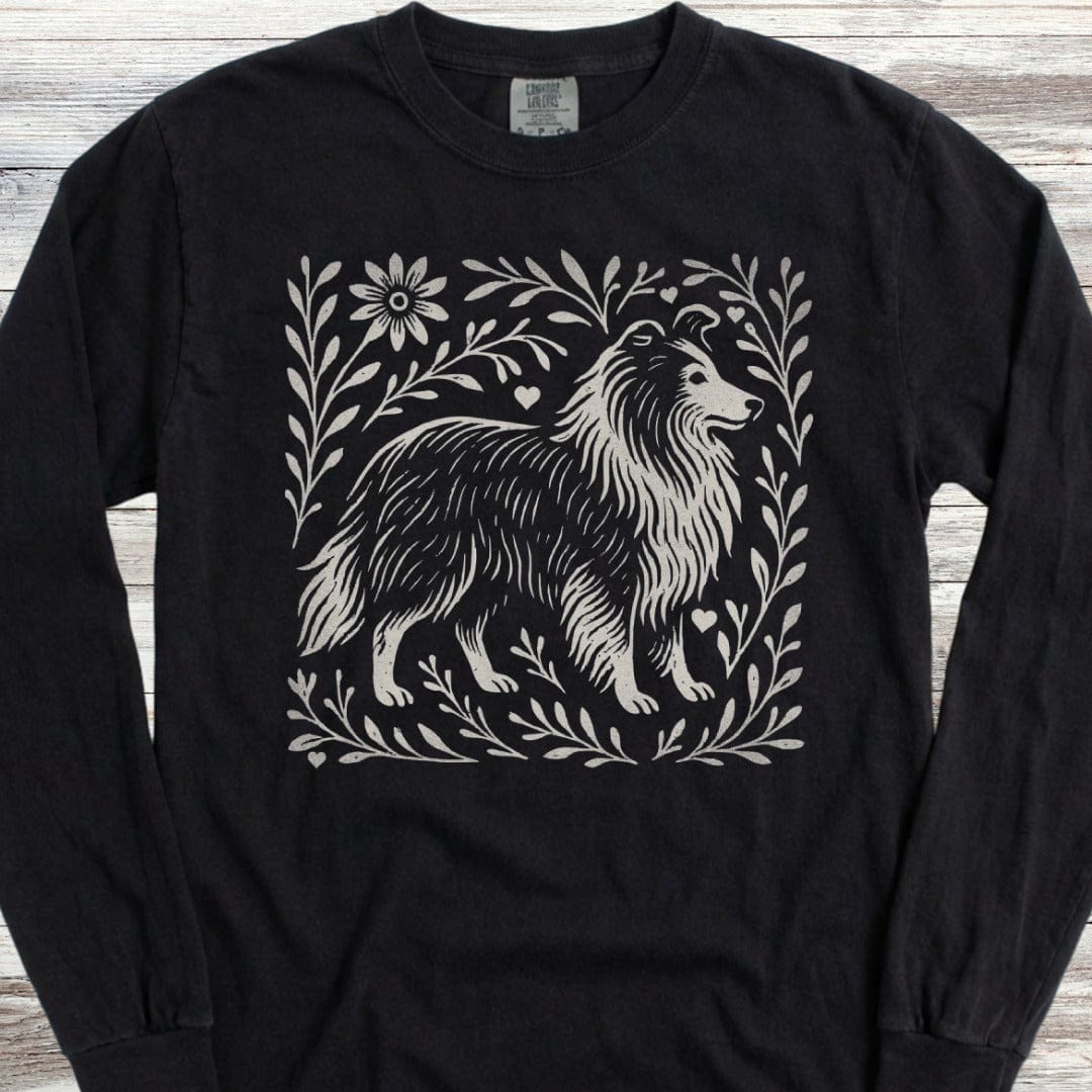 Shetland Sheepdog Linocut Long Sleeve Tee
