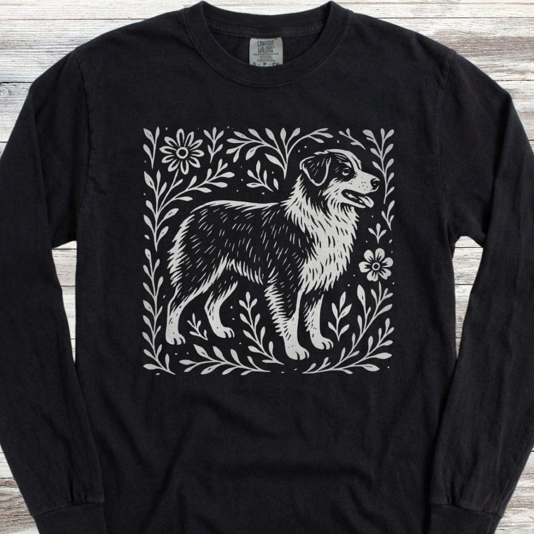Australian Shepherd Linocut Long Sleeve Tee
