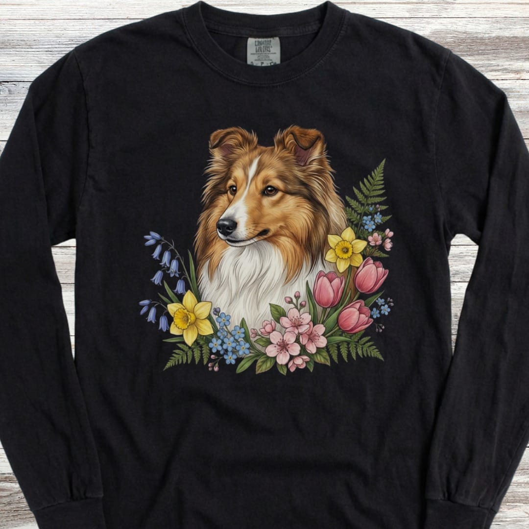 Shetland Sheepdog Spring Portrait Long Sleeve Tee