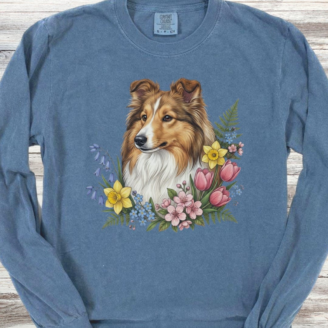 Shetland Sheepdog Spring Portrait Long Sleeve Tee