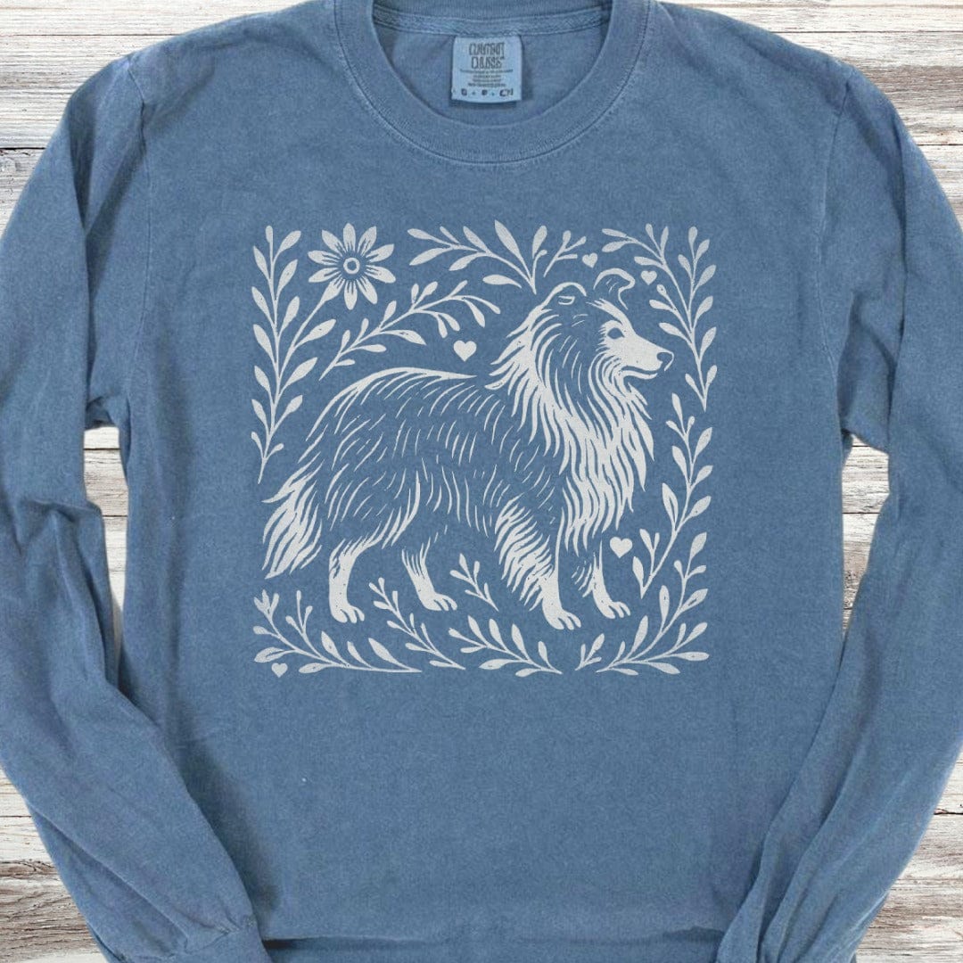 Shetland Sheepdog Linocut Long Sleeve Tee