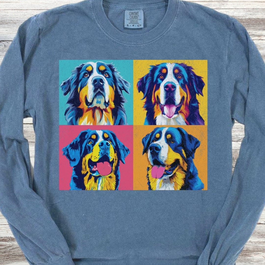 Bernese Mountain Dog Pop Art Long Sleeve Tee