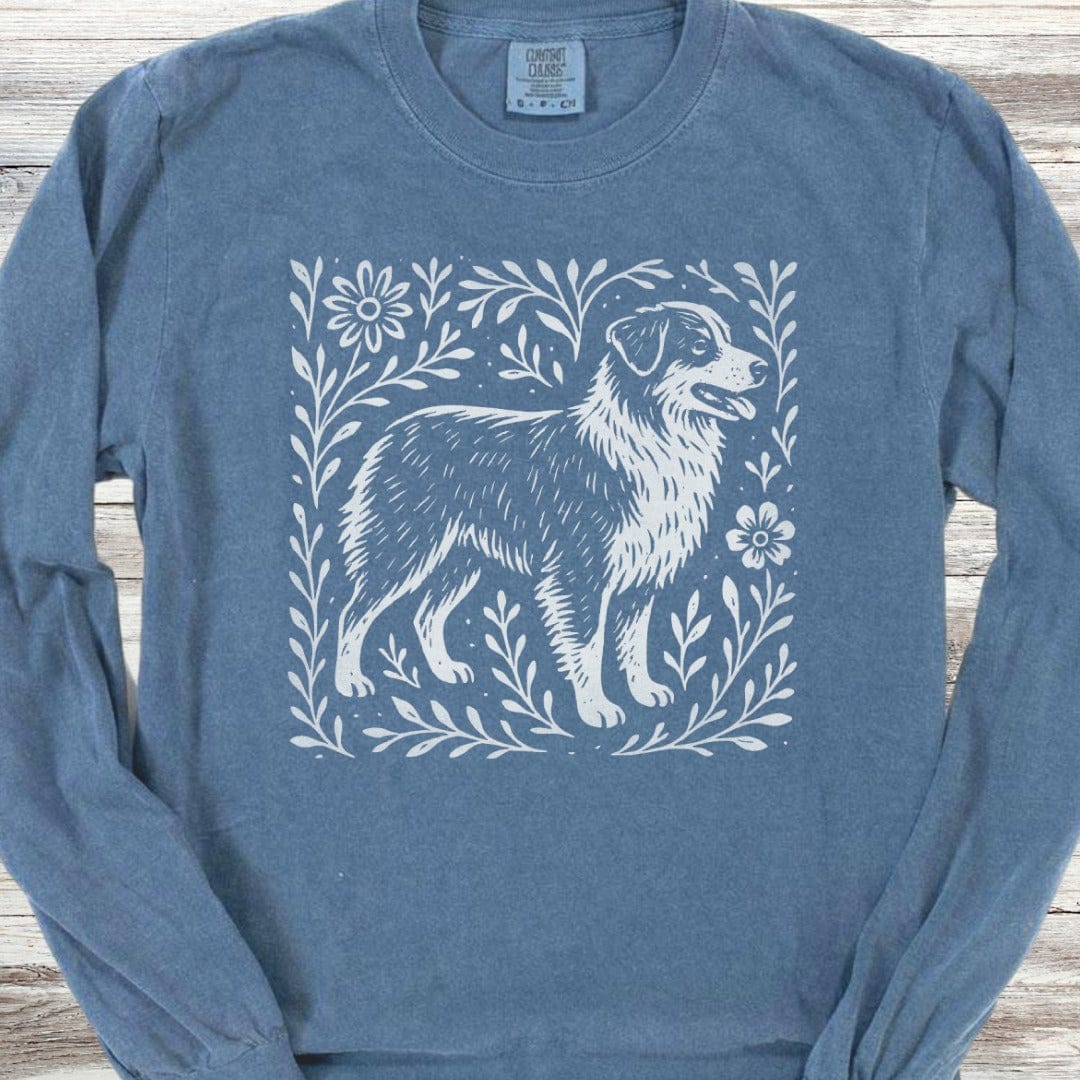 Australian Shepherd Linocut Long Sleeve Tee