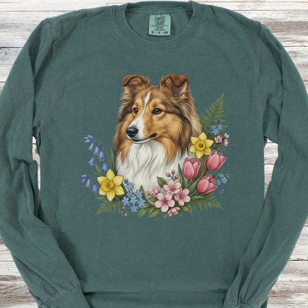 Shetland Sheepdog Spring Portrait Long Sleeve Tee