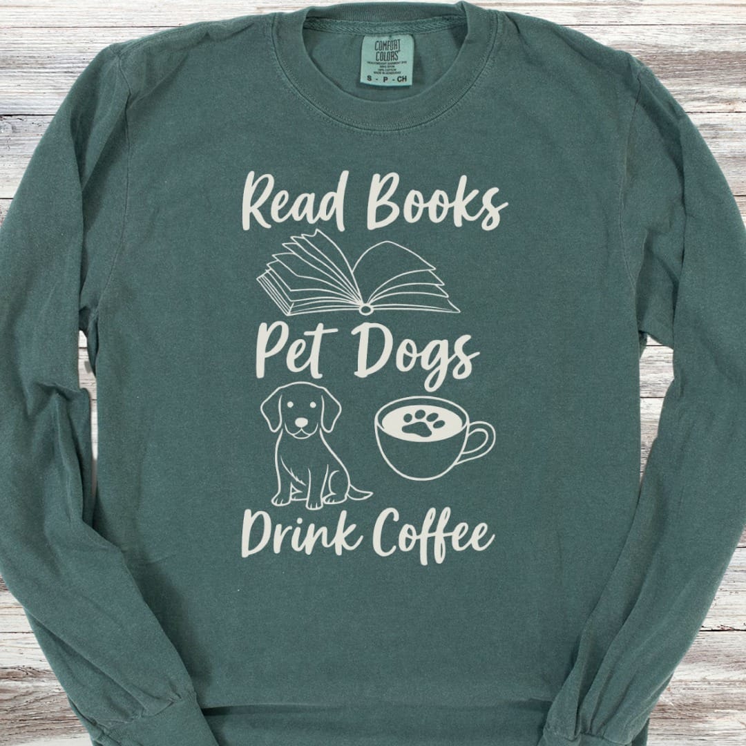 Books Dogs Coffee Long Sleeve Tee