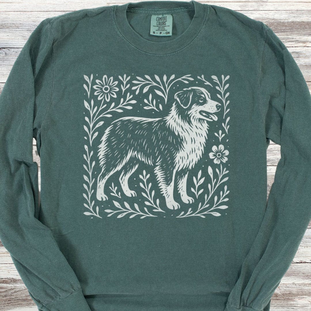 Australian Shepherd Linocut Long Sleeve Tee