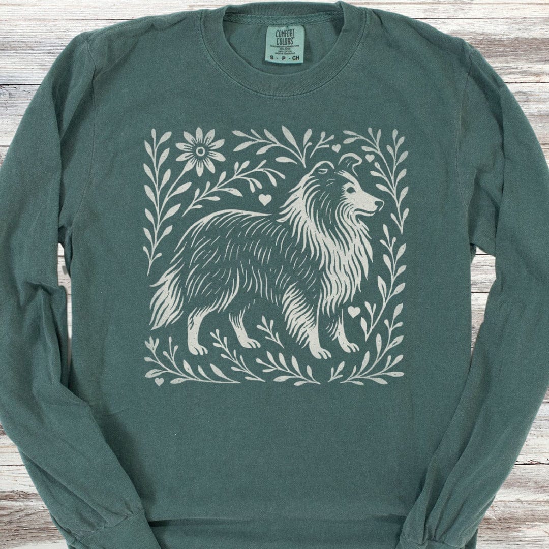Shetland Sheepdog Linocut Long Sleeve Tee