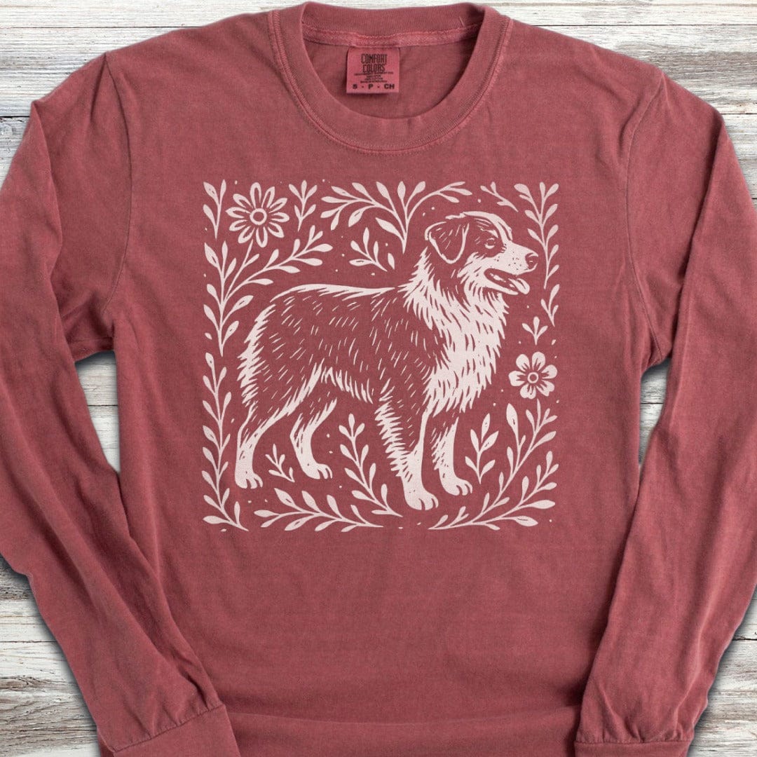 Australian Shepherd Linocut Long Sleeve Tee