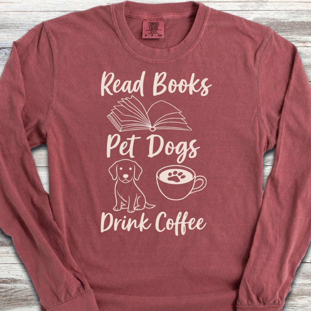 Books Dogs Coffee Long Sleeve Tee