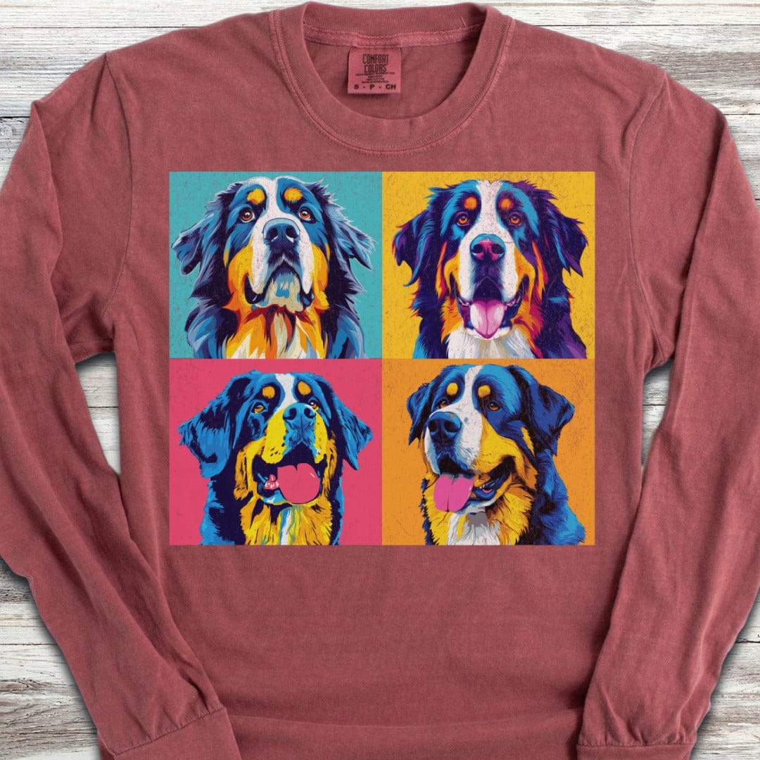 Bernese Mountain Dog Pop Art Long Sleeve Tee